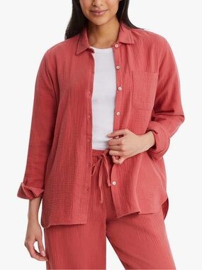 Jessica Simpson Women's Gauzy Long Sleeve Button Down Shirt Size XXL Rust Red